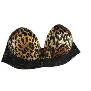 Leopard Print Strapless Bra with Black Lace